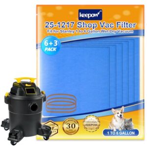 keepow reusable shop vac filters compatible with stanley 1-6 gallon wet/dry vacuums, part# 25-1217 (6 pack)