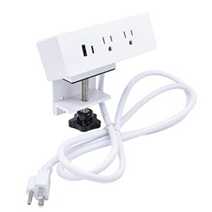 Frassie Desk Clamp Power Strip Desktop Edge Mount Outlets with Type-A and Type-C USB Charging Ports 2 AC Outlets, Removable Power Plugs with 6ft Power Cord for Home Office
