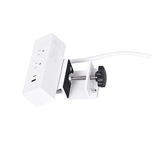 Frassie Desk Clamp Power Strip Desktop Edge Mount Outlets with Type-A and Type-C USB Charging Ports 2 AC Outlets, Removable Power Plugs with 6ft Power Cord for Home Office