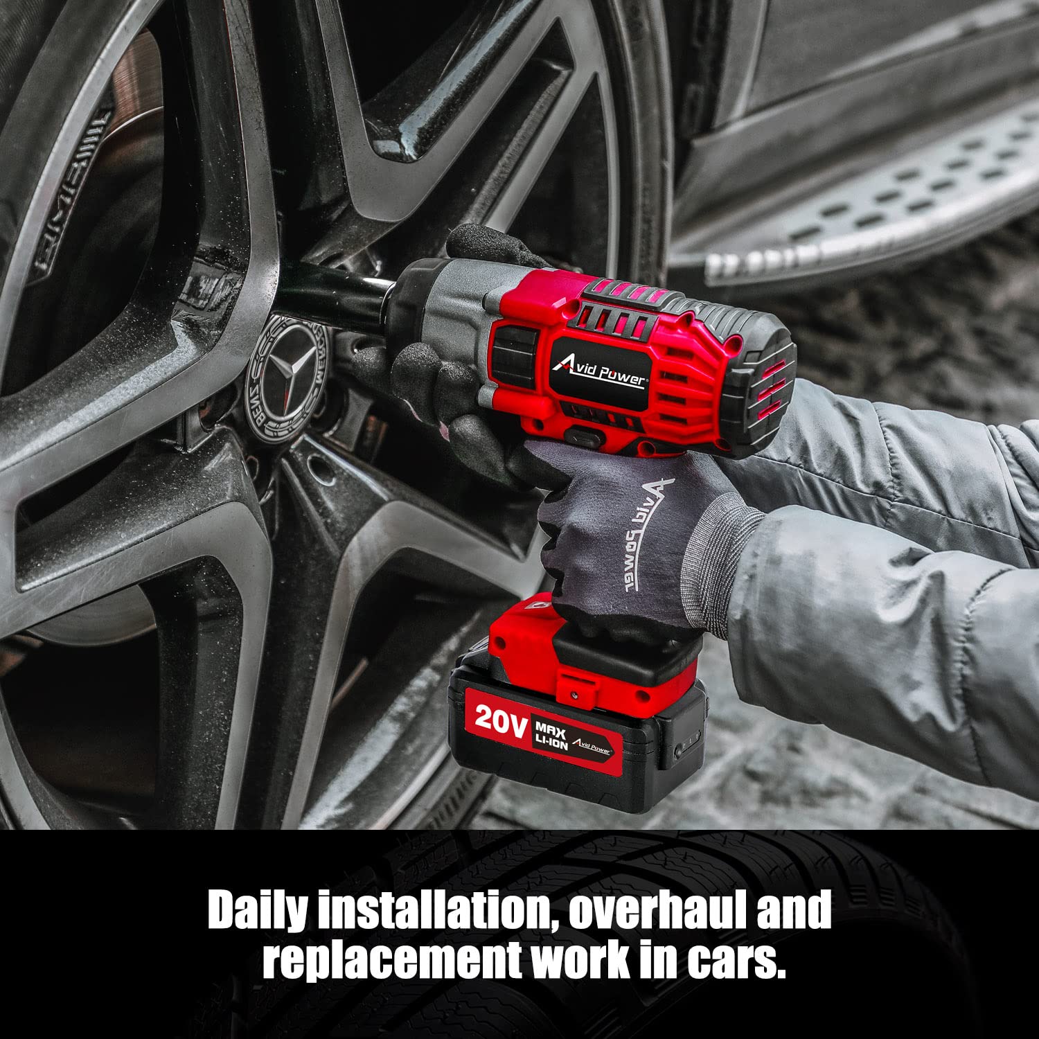 AVID POWER Cordless Impact Wrench Bundle with Tire Inflator Air Compressor