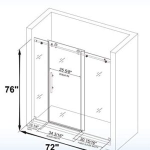 WOODBRIDGE Frameless Shower Doors 68-72" Width x 76" Height with 3/8"(10mm) Clear Tempered Glass