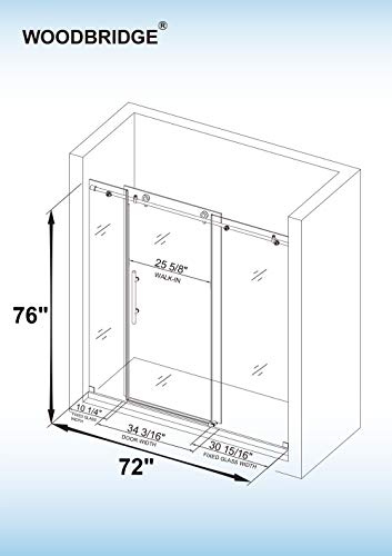 WOODBRIDGE Frameless Shower Doors 68-72" Width x 76" Height with 3/8"(10mm) Clear Tempered Glass