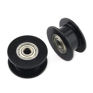 e-outstanding 2pcs black 20t 20teeth 3mm inner bore idler timing pulley with bearing 2gt aluminium alloy h type gt2 synchronous wheel without teeth for 6mm width belt 3d printer cnc mechanical drive