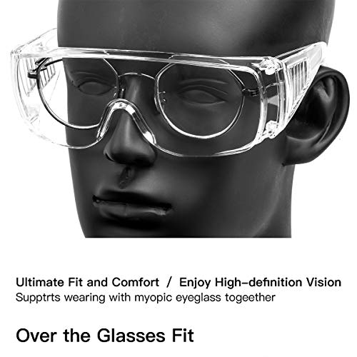 DNZPFU 4-Pack Clear Lens Anti-Fog Safety Glasses for Over Eyeglasses - Protective Eyewear for Nurses, Men, and Shooting - Ensure Eye Safety While Working or Playing