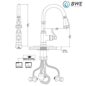 BWE Kitchen Faucet with Pull Out Sprayer 3 Spray Modes Oil Rubbed Bronze Single Handle High Arc Kitchen Sink Faucet with Deck Plate Lead-Free Commercial Bar Farmhouse Pull Down Sprayer