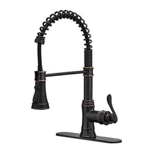 bwe oil rubbed bronze deck mount kitchen faucet with spray, sweep, and stream modes