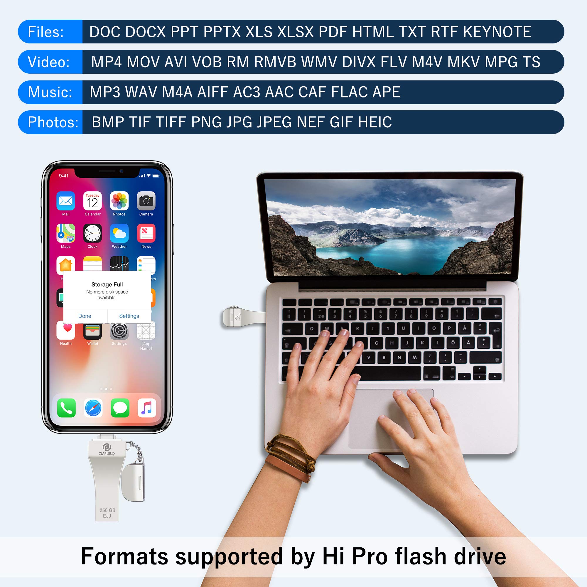Apple MFi Certified 256GB Photo-Stick for iPhone External-iPhone-Storage iPhone-USB-Flash-Drive iPad Backup-Photo-Storage iPad USB-Thumb-Drive Data Transfer Device Memory Stick for iPhone/iPad/PC 1pcs