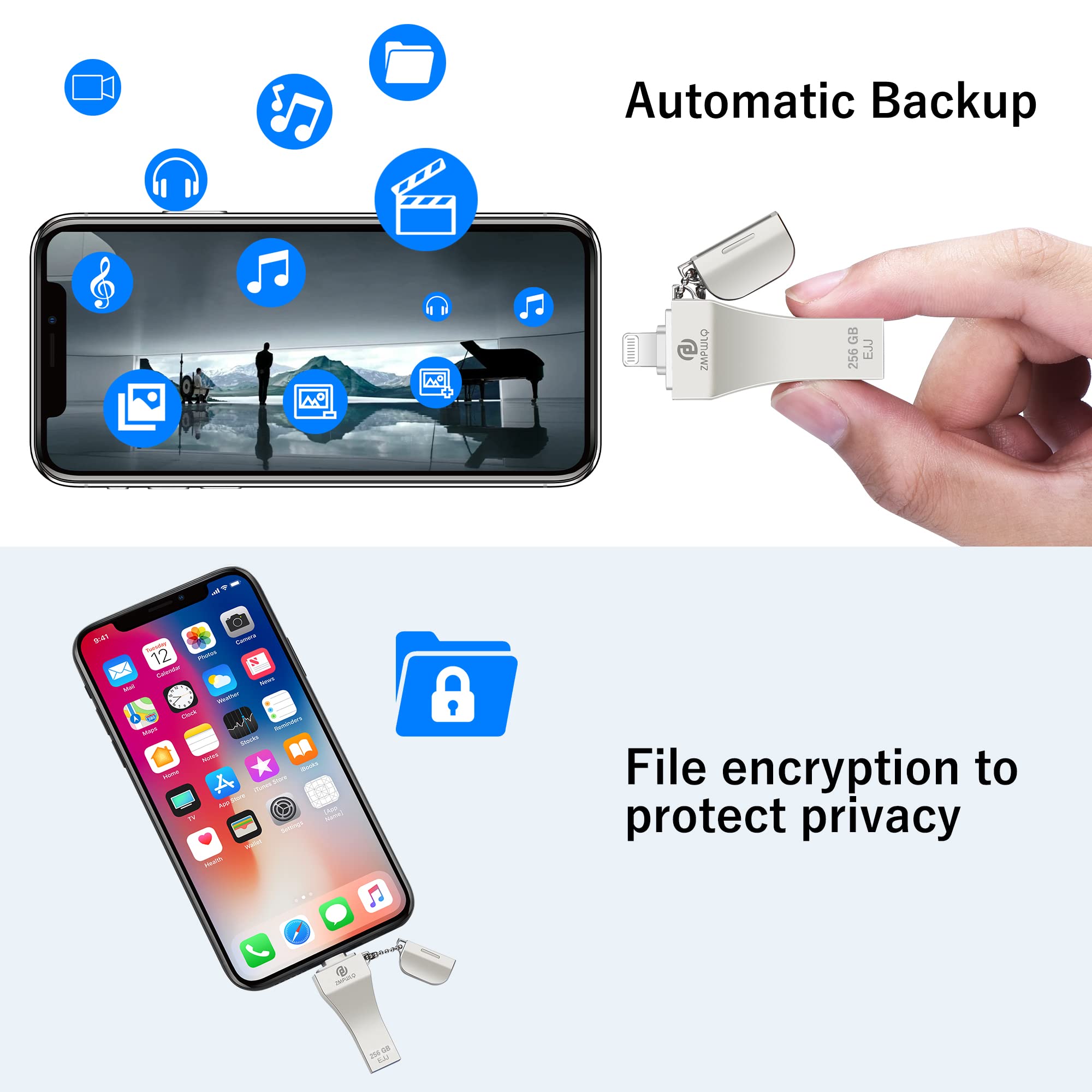 Apple MFi Certified 256GB Photo-Stick for iPhone External-iPhone-Storage iPhone-USB-Flash-Drive iPad Backup-Photo-Storage iPad USB-Thumb-Drive Data Transfer Device Memory Stick for iPhone/iPad/PC 1pcs