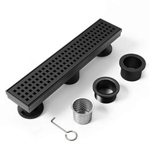 webang 12 inch shower linear black drain rectangular floor drain with accessories square hole pattern cover grate removable sus304 stainless steel cupc certified matte black
