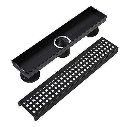 WEBANG 12 Inch Shower Linear Black Drain Rectangular Floor Drain with Accessories Square Hole Pattern Cover Grate Removable SUS304 Stainless Steel CUPC Certified Matte Black