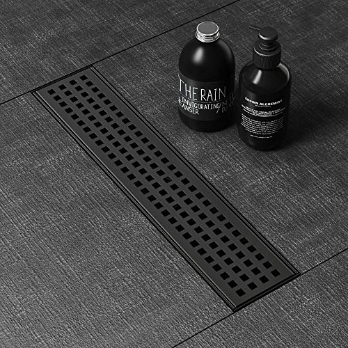 WEBANG 12 Inch Shower Linear Black Drain Rectangular Floor Drain with Accessories Square Hole Pattern Cover Grate Removable SUS304 Stainless Steel CUPC Certified Matte Black