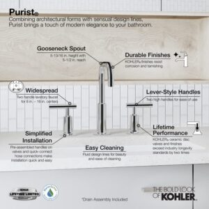 KOHLER K-14406-4-2MB Purist Bathroom Sink Faucet, Widespread Low Lever Handles and Low Gooseneck Spout, Vibrant Brush Moderne Brass