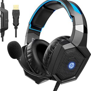 HP USB Gaming Headset PC Over Ear Headphones 7.1 Surround Sound with Mic for PC/Mac/Laptop Gamer Headset with Noise Cancelling Mic Comfortable Design and LED Lights