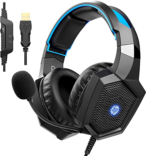 HP USB Gaming Headset PC Over Ear Headphones 7.1 Surround Sound with Mic for PC/Mac/Laptop Gamer Headset with Noise Cancelling Mic Comfortable Design and LED Lights