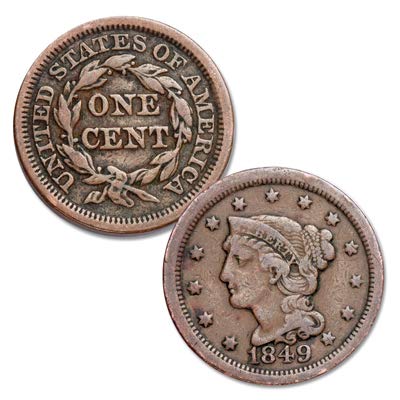 Braided Hair Large Cent in Circulated Condition 1839-1857 Random Coin