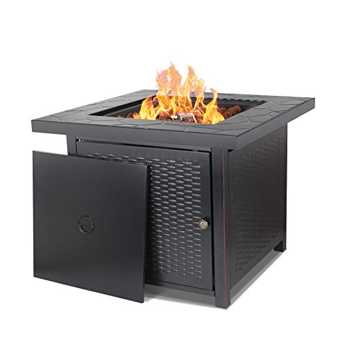 CAMPLUX Propane Fire Pit Table, 30 Inch Outdoor Gas Fire Pits Table with Lava Rocks and Lid, Adjustable Flame, ETL Certified