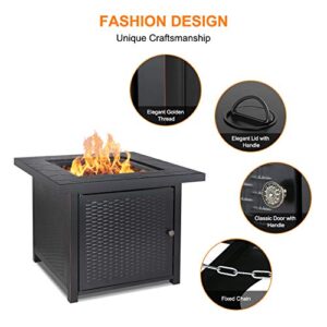 CAMPLUX Propane Fire Pit Table, 30 Inch Outdoor Gas Fire Pits Table with Lava Rocks and Lid, Adjustable Flame, ETL Certified