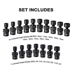 CASOMAN 87 Pcs 3/8" Drive Master Impact Socket Set, SAE&Metric Standard,Deep,Swivel Sockets,Cr-MO Steel, Includes Star and Inverted Star Socket, Imapct Universal Joint, Extension Bars