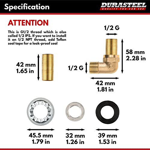 DuraSteel Wall Mount Faucet Installation Kit - Commercial Kitchen Faucet Mounting Adapter Set for 1/2-inch IPS Female Inlet - Space Saving Backsplash Kit