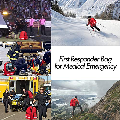 Trunab First Responder Bag Trauma Backpack Empty, Medical Emergency Kits Storage Jump Bag Pack for EMT, EMS, Police, Firefighters, Safety Officers - Patented Design Red