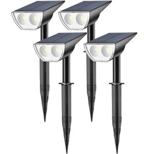 consciot 12 led compact dusk-to-dawn solar powered landscape spotlights outdoor, ip67 waterproof 6500k cool white, 2-in-1 decorative lighting for garden, pathway, patio, yard, 4 pack