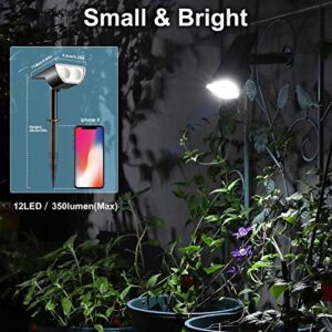 Consciot 12 LED Compact Dusk-to-Dawn Solar Powered Landscape Spotlights Outdoor, IP67 Waterproof 6500K Cool White, 2-in-1 Decorative Lighting for Garden, Pathway, Patio, Yard, 4 Pack
