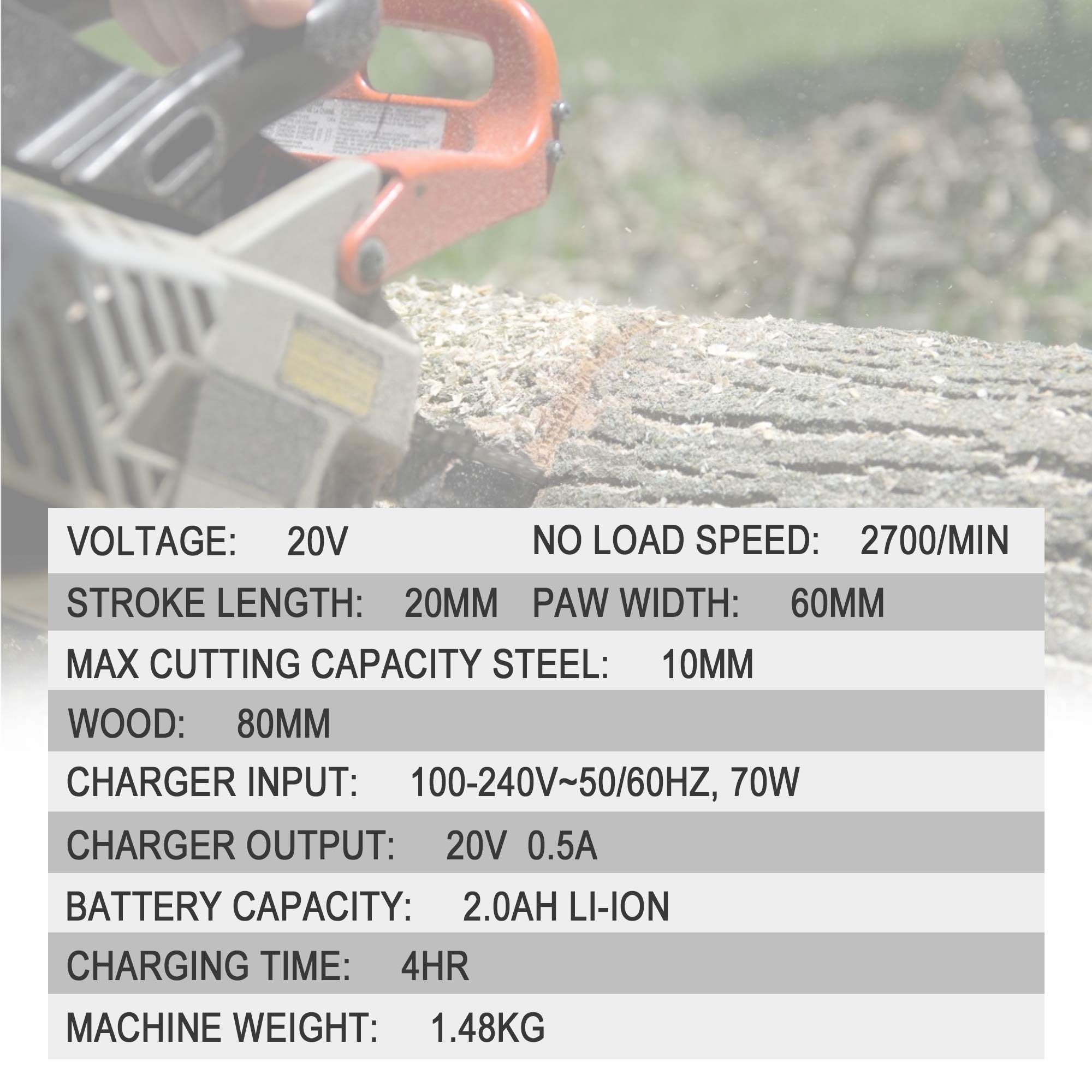 20-V Reciprocating Saw Max Lithium-Ion Cordless Reciprocating Saw, w/2 Batteries, One Hand Compact Reciprocating Saw kit w/Blades and Tool Case, for Outdoor Pruning, Wood, Plastic, Bone