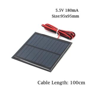 RANIT 95mm x 95mm 5V 180mA Poly Mini Solar Cell Panel Module with 100cm Cable DIY for Charger