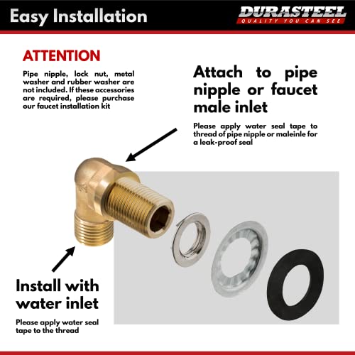 DuraSteel Wall Mount Faucet 90-Degree Elbow - Commercial Kitchen Faucet Space Saving Backsplash Kit - Heavy Duty 1/2" IPS Female x 1/2" IPS Male Brass Fitting, Pack of 2