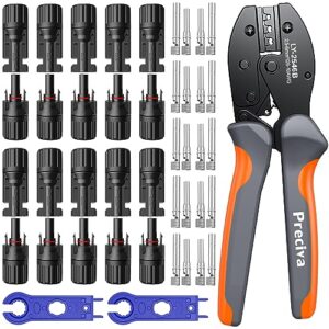 Preciva Solar Crimping Tool Kit for 2.5-6.0mm²/AWG26-10 Solar Panel PV Cable with 10PCS Male Female Solar Panel Cable Connectors and 2PCS Spanners Wrench