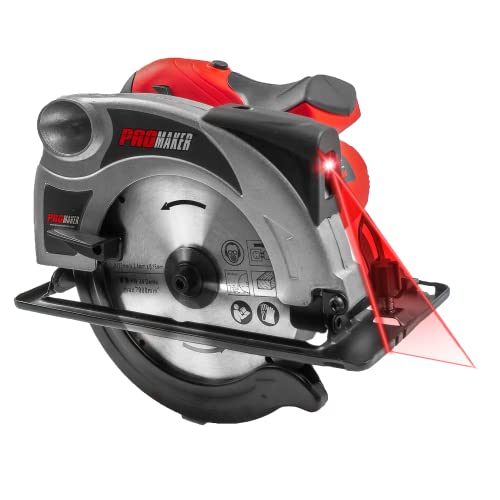 Promaker Heavy duty Circular Saw 7 1/4, 5500 RPM, Power circular saw 13 AMP, Circular saw corded with Laser Guide, Power Saw includes wood cutting disc, Wood saw 1500W. PRO-SC1500