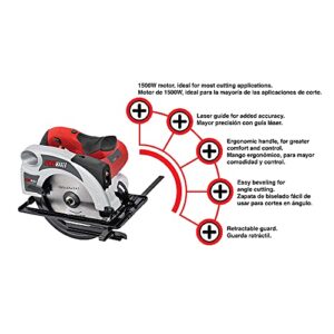 Promaker Heavy duty Circular Saw 7 1/4, 5500 RPM, Power circular saw 13 AMP, Circular saw corded with Laser Guide, Power Saw includes wood cutting disc, Wood saw 1500W. PRO-SC1500