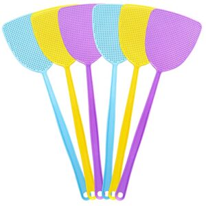 hareoos 6 pack flyswatters set plastic fly swatter multi pack, 17.5” long handle manual fly swatters, strong flexible fly sweaters(6 pack,3 colors)