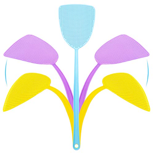 HAREOOS 6 Pack FlySwatters Set Plastic Fly Swatter Multi Pack, 17.5” Long Handle Manual Fly Swatters, Strong Flexible Fly Sweaters(6 Pack,3 Colors)