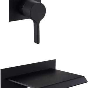 sumerain Wall Mount Bathtub Faucet Black with Waterfall Tub Spout Single Handle with Rough in Valve High Flow