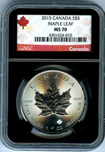 2015 ca canada 1 oz silver maple leaf rare retro black holder red label $5 ms70 ngc