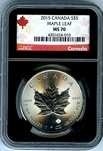 2015 CA Canada 1 OZ Silver Maple Leaf Rare RETRO BLACK HOLDER RED LABEL $5 MS70 NGC