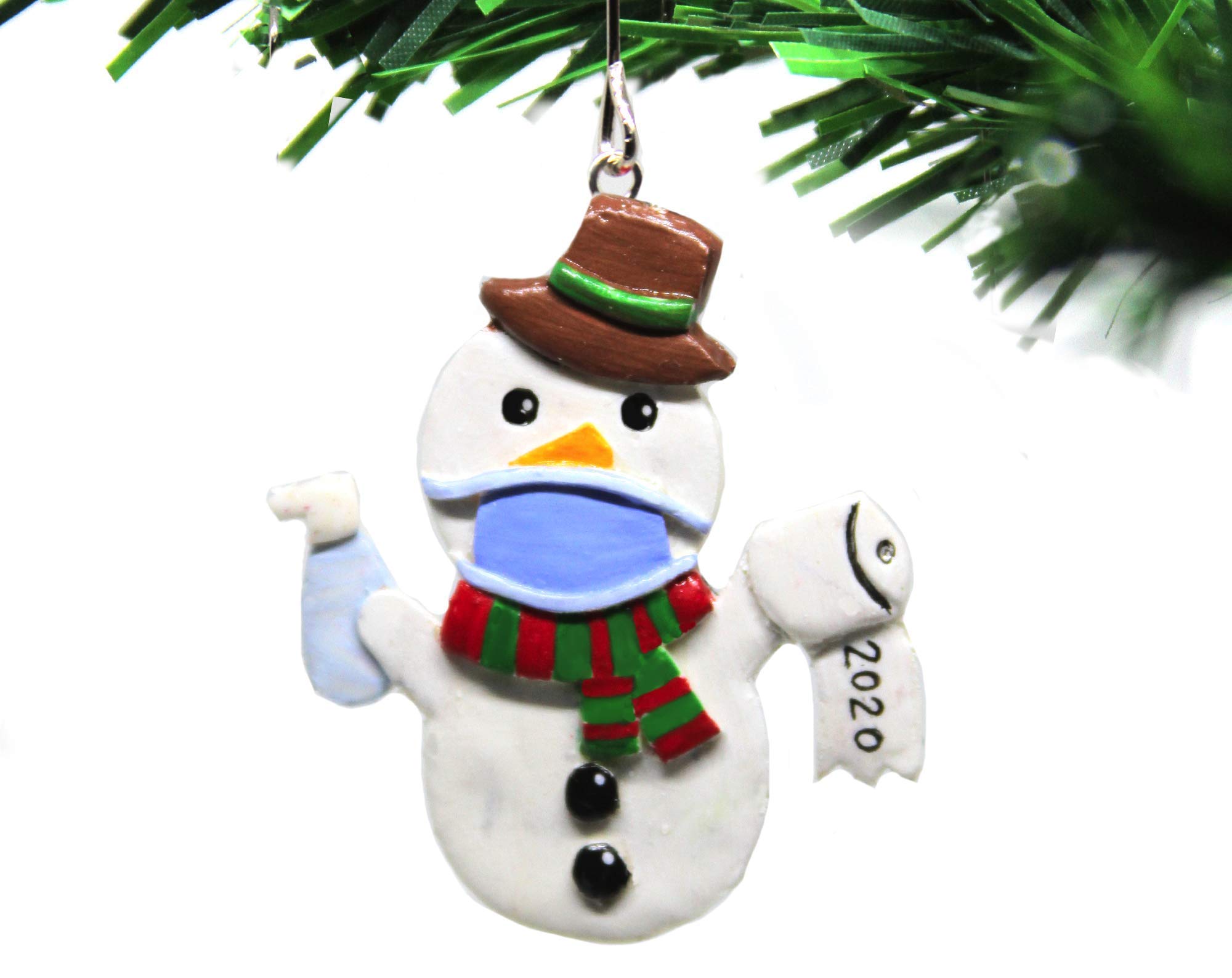 Quarantine Christmas Ornament 2020 Snowman | Face Mask Hand Sanitizer Covid Christmas Tree Ornaments