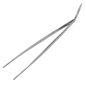 KAKURI Bonsai Tweezers Straight Serrated Tips with Spatula 8.8" Professional Bonsai Tool, Japanese Stainless Steel, Silver, Made in JAPAN