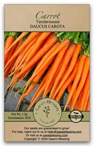 gaea's blessing seeds - carrot seeds - tendersweet - non-gmo seeds with easy to follow planting instructions - heirloom net wt. 1.5g germination rate 91%