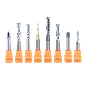 spetool 8pcs carbide cnc router bits set 1/4 inch shank for woodworking detail carving trimming v groove engraving slotting mortise