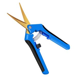 ipower glprnr6blti 6.5" pruning shear hand pruner for gardening potting with titanium coated curved precision blades, 1-pack, blue