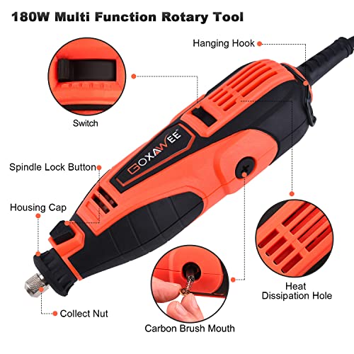 GOXAWEE Rotary Tool Kit with 180 Rotary Tool Accessories & Flex Shaft & Universal Collet, 5 Variable Speed Rotary Multi-Tool, Mini Electric Drill Set for Crafting DIY Project