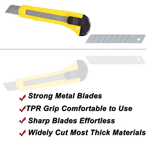 WEKOIL Utility Knives Retractable Box Cutter Pack 4,18mm Wide Snap Off Blade Knife,14 Carbon Steel Blades,Hobby Art Paper Knives with Comfortable Handle,Heavy Duty for Office Home Warehouse,Yellow