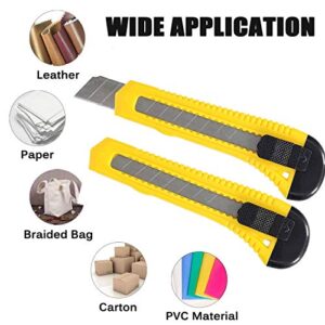 WEKOIL Utility Knives Retractable Box Cutter Pack 4,18mm Wide Snap Off Blade Knife,14 Carbon Steel Blades,Hobby Art Paper Knives with Comfortable Handle,Heavy Duty for Office Home Warehouse,Yellow