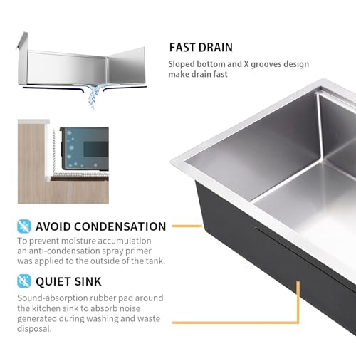 CELAENO 32-inch Undermount Kitchen Sink,Single Bowl Stainless Steel Kitchen Sink 18 Gauge,Workstation R0 Radius Handmade All in One Kitchen Sink with Ledge