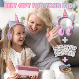 Unicorn Wireless Headphones for Kids,Cat Ear Bluetooth 5.0 Over Ear headphones with Microphone for Cellphone/iPad/Laptop/PC/TV/PS4/Xbox One, Foldable Stereo Gaming Headset for Girls Teens Gift