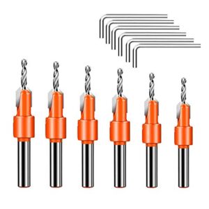 6 pcs wood hole countersink drill bit set with hex key wrench, hole drill bit timber screw hole cutter for carpentry woodworking (individually box packaging)