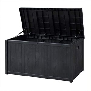 sunvivi outdoor 120 gallon large deck box, patio storage container box, resin outdoor box for patio (black)