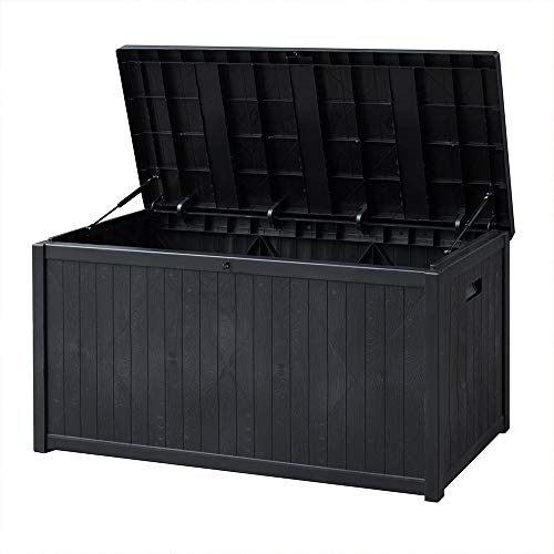 SUNVIVI OUTDOOR 120 Gallon Large Deck Box, Patio Storage Container Box, Resin Outdoor Box for Patio (Black)